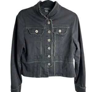Vintage Persaman New York Jean Jacket Black Distressed Stretch Boho Grunge Large